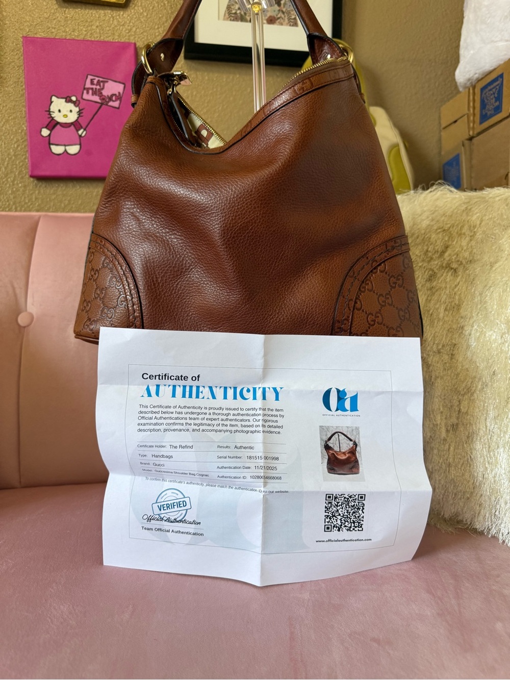 💯Auth! GUCCI Guccisimo Signoria Brown Leather Hobo Shoulder Bag w Gold Hardware - Picture 14 of 16